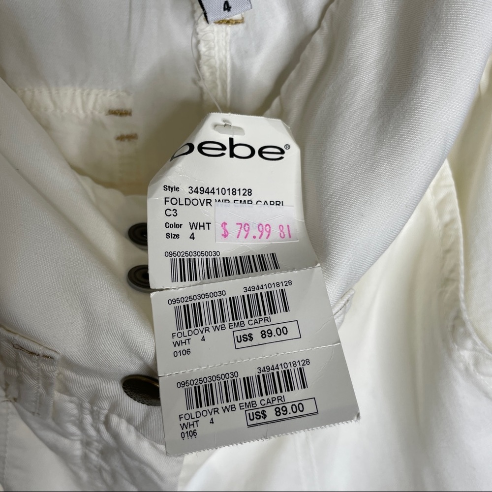 flowy white Bebe wide leg creamcolored cargo pants - Picture 4 of 5